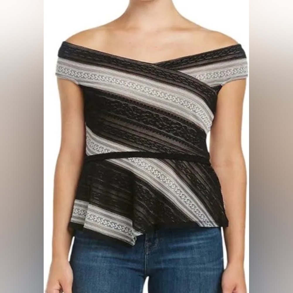 Black and White BCBG Off-the-Shoulder Top